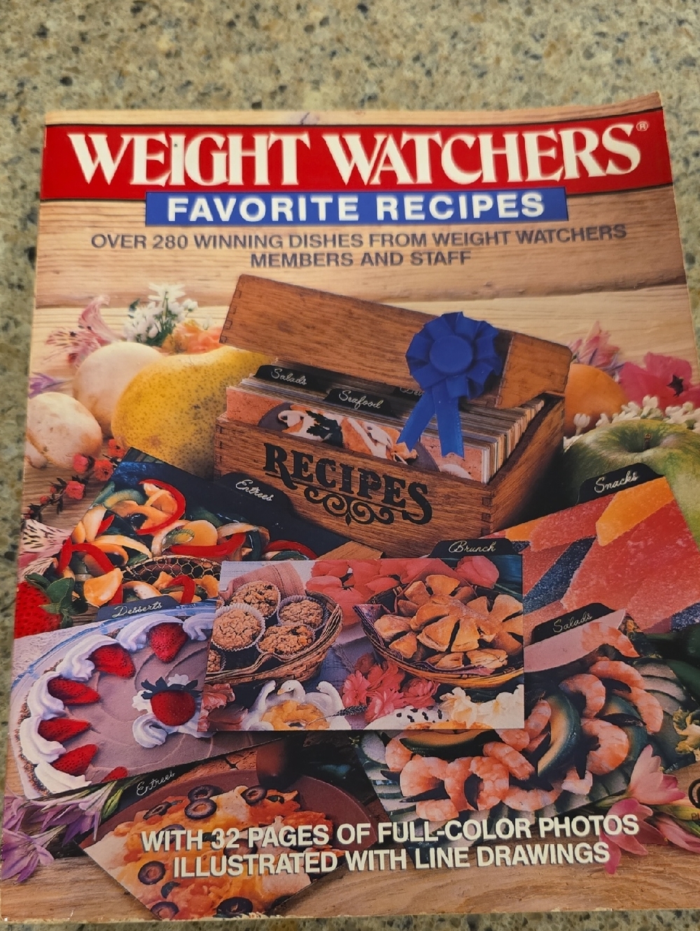 Weight Watchers Cookbook Cover – Red & Blue Accents with Multicolor Food Photos